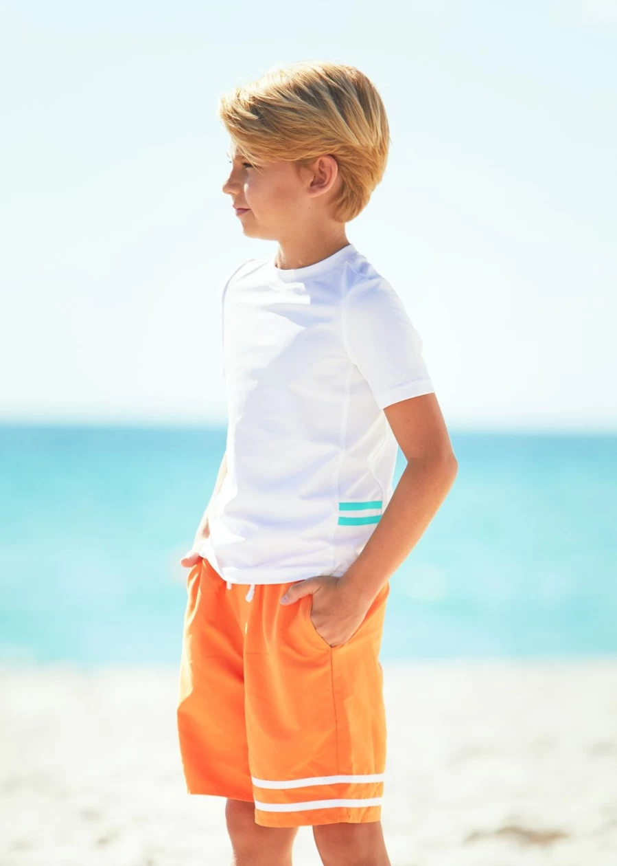 "Boys' White Short Sleeve Rashguard UPF Swim Shirt by Cabana Life"